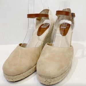 Women’s Beige Espadrille Wedge Sandals with Ankle Strap
